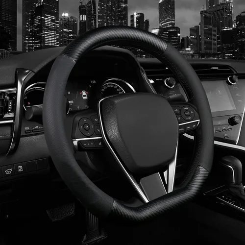 Funda para volante en forma de D, protector de cuero de alta calidad para volante de automóvil, diseño deportivo de fibra de carbono, antideslizante