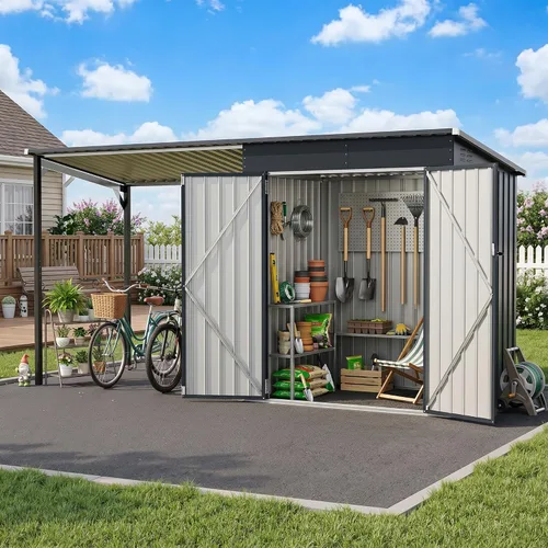 Polar Aurora 12×4 FT Outdoor Storage Shed & Hardtop Gazebo Combo, 6x4 FT Small Metal Shed with Open-Sided Pergola, 2-in-1 Weatherproof Lean to