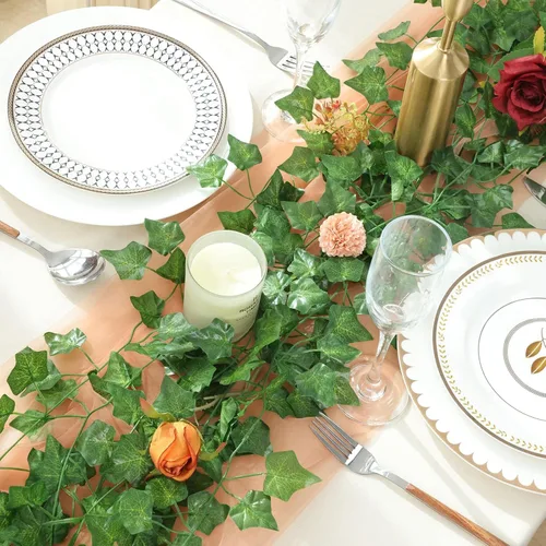 Miniatura 4 de CEWOR Paquete de 14 hojas de hiedra falsas de 98 pies, guirnalda artificial para colgar plantas verdes para dormitorio, decoración de pared, boda