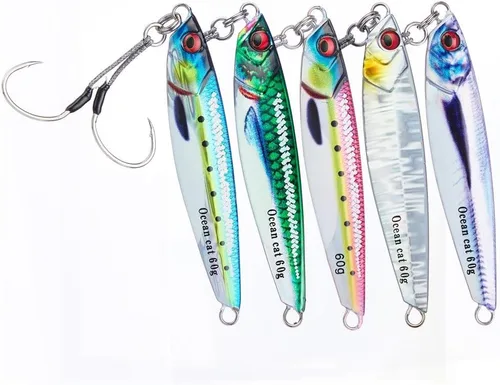 OCEAN CAT Señuelos de pesca con jigging de paso lento, kit de plantillas brillantes para pesca en agua salada con ayuda de anzuelo lento, anzuelo