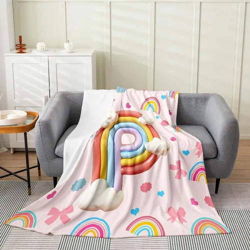 Miniatura 10 de Erosebridal Rainbow English Alphabet Fleece Throw Blanket 40"x50" - Ultra-Soft for Couch Sofa Bed,Cartoon Letters Flannel Blanket,Love Hearts Fuzzy