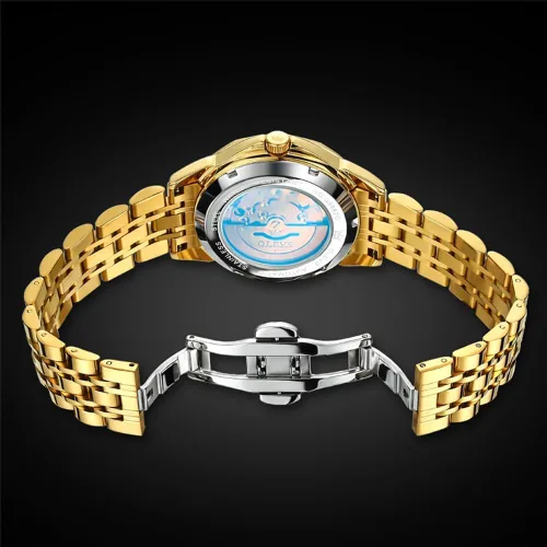 Miniatura 30 de OLEVS Reloj de pulsera automático con diseño de esqueleto para hombre, de lujo, con diamantes de lujo, de acero inoxidable, calendario, reloj
