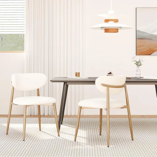 MALOL Juego de 2 sillas de comedor, sillas de comedor tapizadas con patas de metal y almohadillas antideslizantes, silla de cocina con respaldo Beige