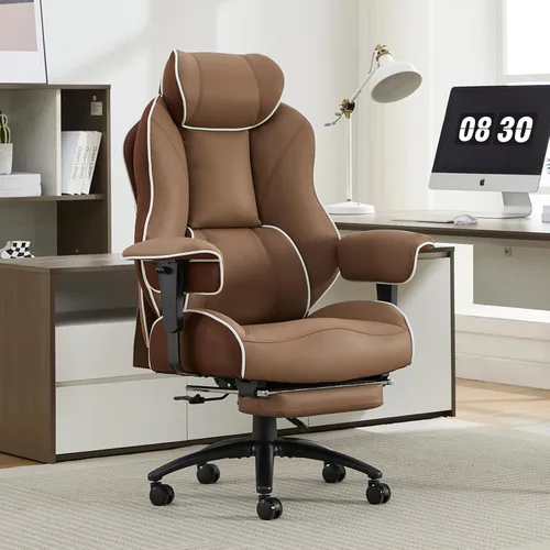 Miniatura 12 de DJWang - Silla de oficina grande y alta con reposapiés, silla de oficina ejecutiva de respaldo alto, silla ergonómica de piel sintética con soporte