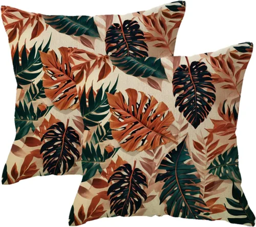 Miniatura 10 de Juego de 2 fundas de almohada de hojas de Monstera con diseño de hojas de palmera tropical, con temática botánica, fundas de almohada decorativas
