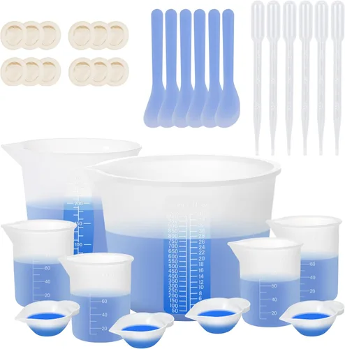 Miniatura 9 de KISREL Tazas medidoras de silicona para resina, suministros de resina con tazas de 600 ml y 100 ml, tazas de mezcla de resina, varillas de agitación