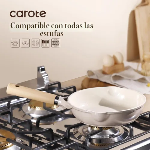 Miniatura 4 de CAROTE Sartén de cerámica de 8 pulgadas, sartén antiadherente para chef, saludable y libre de PFOA/PFAS, compatible con inducción, gris pardo Topo