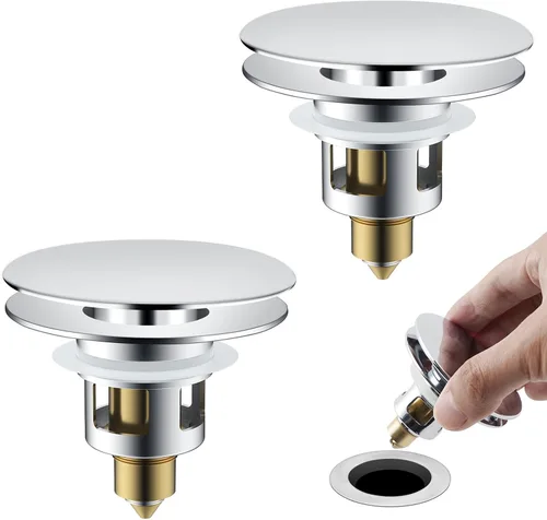 Miniatura 12 de Colador universal de drenaje para lavabo de baño, mejorado con cesta de filtro de acero inoxidable extraíble, tapón desplegable 2 en 1 para orificio