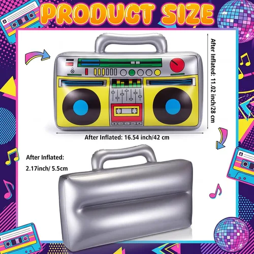 Miniatura 2 de meekoo 3 piezas inflables de radio Boombox decoraciones de fiesta, 16.5 pulgadas, accesorios de radio retro de los años 80 y 90 para raperos, tema