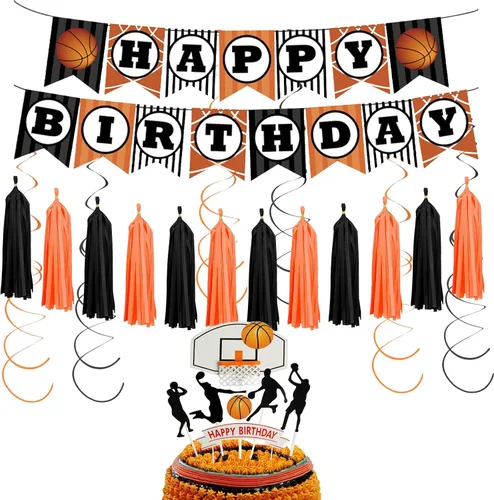 Miniatura 16 de Juego de 7 letras de baloncesto DIY feliz cumpleaños para niño pastel decoración de fiesta de pasteles deportes suministros de fiesta