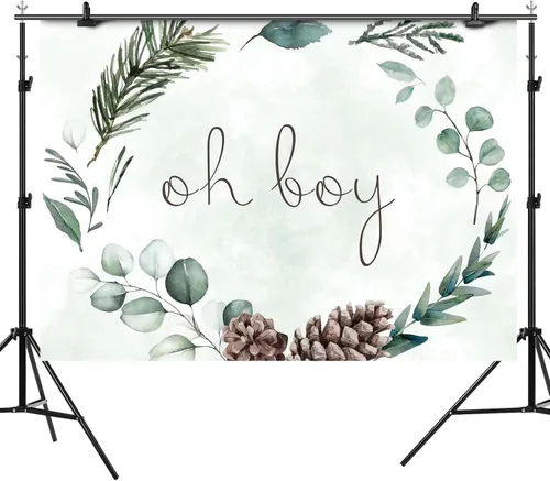 Miniatura 2 de Telón de fondo Oh Boy de 7 x 5 pies con vegetación para baby shower, fondo de fotografía de Navidad, hojas verdes, eucalipto botánico, decoración