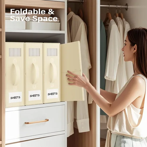 Miniatura 4 de Organizador plegable de ropa de cama, contenedores de almacenamiento de tela para sábanas, fundas de edredón y fundas de almohada, organizador