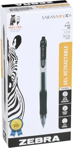 Miniatura 13 de Zebra Pen Sarasa Dry X20 - Bolígrafos de gel retráctiles, punta media de 0.028 in, tinta negra con tecnología de tinta de secado rápido, ideales