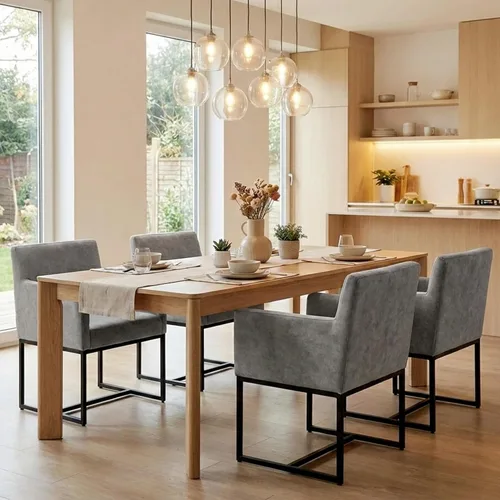 Miniatura 16 de VESCASA Juego de 2 sillas de comedor tapizadas de piel sintética con brazos, modernas sillas de cocina acolchadas de mediados de siglo con marco