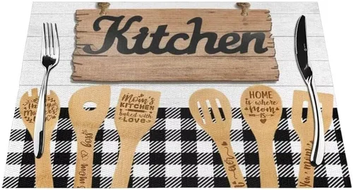 Miniatura 22 de Juego de 4 manteles individuales con estampado de cocina de chef, restaurante, cocina, acuarela, manteles individuales de tela lavable para mesa