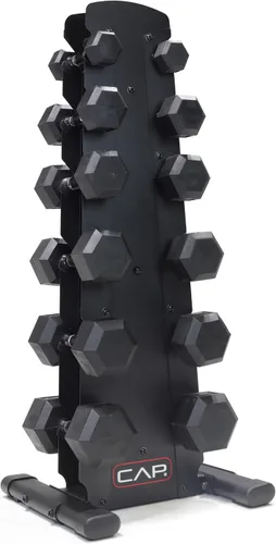Miniatura 22 de CAP Juego de mancuernas hexagonales con revestimiento de goma con estante de almacenamiento, opciones de 100 a 210 libras, almacenamiento compacto