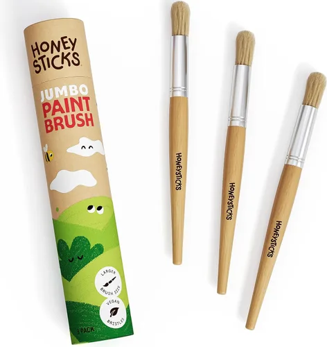 Honeysticks Juego de pinceles de pintura Jumbo – Paquete de 3. Pinceles de pintura jumbo para niños con un mango de madera grande para un fácil