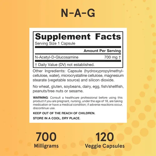 Miniatura 6 de Jarrow Formulas N-A-G 700 mg, N-acetil glucosamina, forma acetilada de glucosamina para soporte óseo y articular, 120 cápsulas vegetales, hasta 120