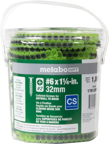 Metabo HPT Tornillos para paneles de yeso de rosca gruesa de 1-1/4 pulgadas #6 x 1-1/4 pulgadas | 1000 unidades | 17812BHPT