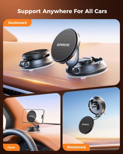 Miniatura 3 de SUPERONE Cargador de coche MagSafe, cargador de coche inalámbrico magnético de carga rápida de 15 W [88+LBS Ultra succión y 2800gf magnético fuerte]