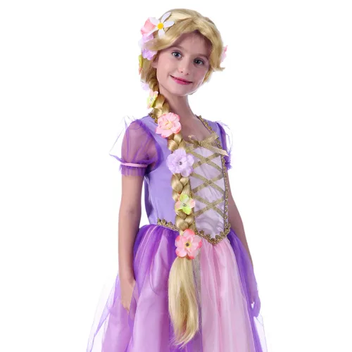 STYLER Pelucas largas rubias Rapunzel para niños, disfraz de princesa, cosplay, cuento de hadas, pelucas trenzadas para Halloween, fiesta de Navidad