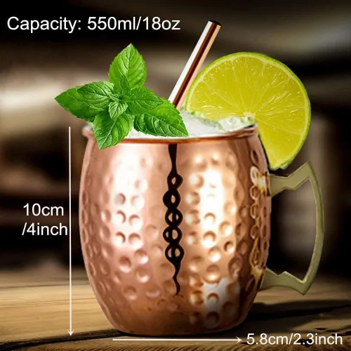 Miniatura 2 de LINALL Moscow Mule - Juego de 2 tazas grandes forradas de acero inoxidable chapado en cobre de 18 onzas, tazas martilladas seguras para alimentos a