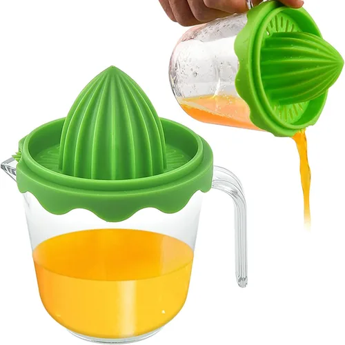 Exprimidor de cítricos y naranja, exprimidor manual de limón, prensa de lima, tapa antideslizante, escariador de rotación con colador y recipiente