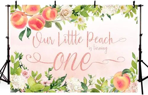 MEHOFOND Sweet Little Peach Girl - Fondo para fotos de fiesta de cumpleaños, color rosa, floral, vegetación, feliz primer cumpleaños, fondos de
