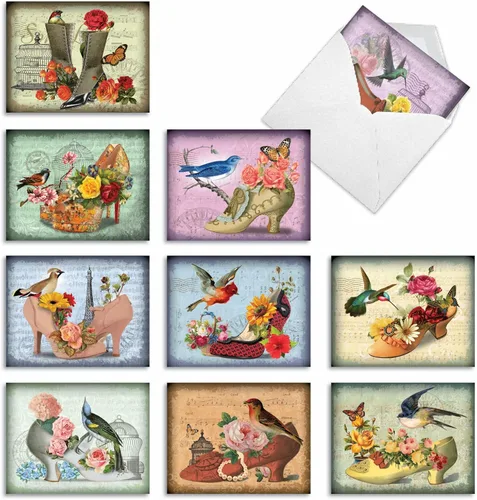 Miniatura 9 de The Best Card Company - Juego de 10 tarjetas de agradecimiento con sobres de 4 x 5.12 pulgadas, gratitud animal emplumada - Pájaros bohemios M2319