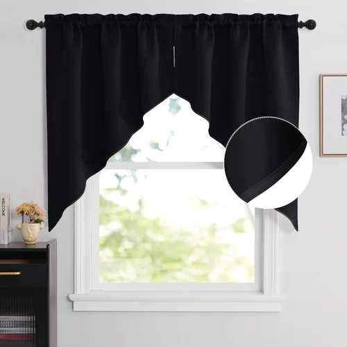 Miniatura 68 de NICETOWN Home Fashion - Cortinas de cocina con bolsillo para poste, cenefa festoneada a medida, cenefa festoneada sólida para ventana de Marrón