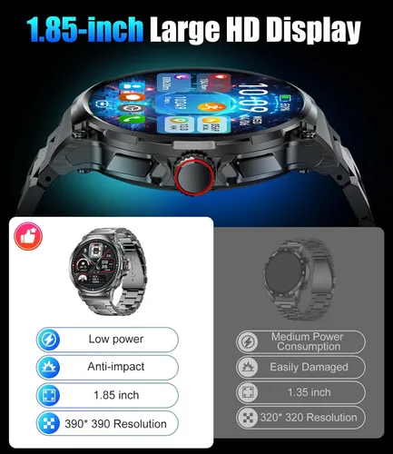 Miniatura 8 de LIGE Reloj inteligente militar para hombre, 1.85 pulgadas HD/800 mAh batería inteligente relojes para Android iOS