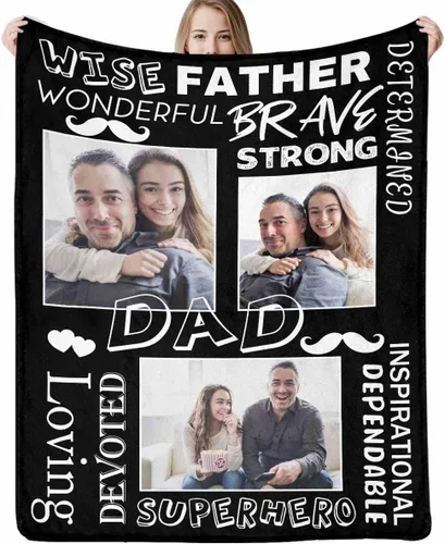 Miniatura 24 de Artsadd Manta personalizada con foto, mantas personalizadas para papá y abuelo, regalos del Día del Padre, manta conmemorativa para la familia