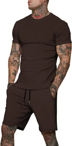 Miniatura 3 de Uni Clau Conjunto corto de 2 piezas para hombre, conjunto de camisa y pantalones cortos de verano a la moda