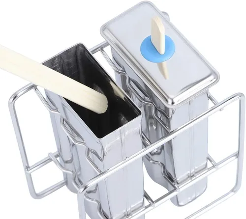 Miniatura 6 de Molde de paletas de acero inoxidable, moldes para paletas de hielo con estante, 55 palitos de bambú, cepillo de limpieza, 10 bolsas de burbujas (A)