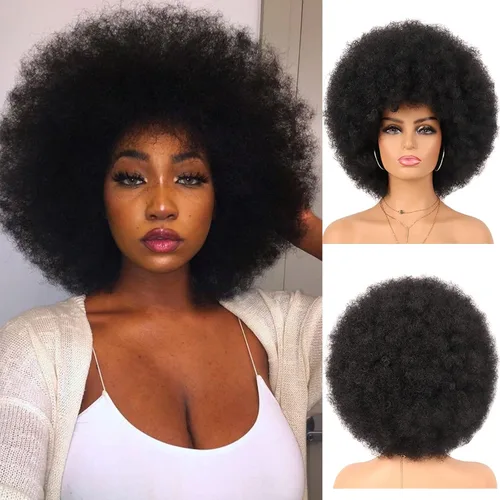 G&T Wig Pelucas rizadas afro de los años 70 para mujeres negras, sin pegamento y suaves pelucas afro negras grandes, con volumen y suaves de aspecto