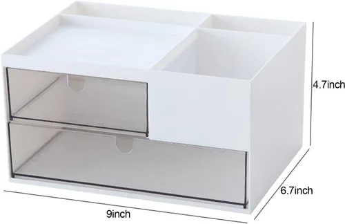 Miniatura 3 de MILULUGO Organizador de maquillaje con 2 cajones, organizador de escritorio, 4 compartimentos, caja de almacenamiento de cosméticos para esmalte