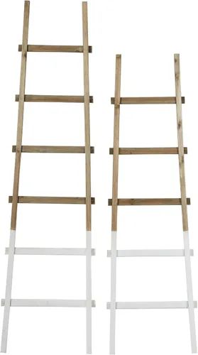Miniatura 4 de Deco 79 Escalera de madera para 5 y 6 estantes con bases blancas, juego de 2 62 pulgadas, 73 pulgadas de alto, marrón
