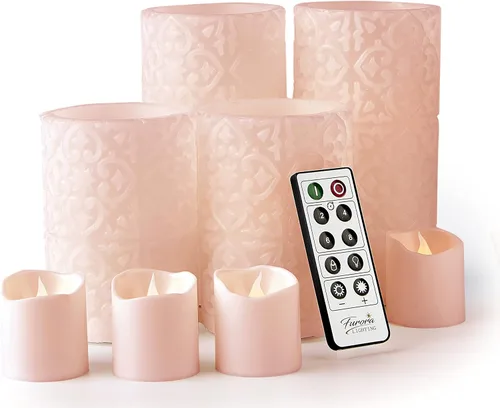 Miniatura 14 de FURORA LIGHTING Velas sin llama verde ombré, cera real, brillo ajustable, control remoto y temporizador, 4 pilares (3 x 4, 3 x 6) y 4 votivos