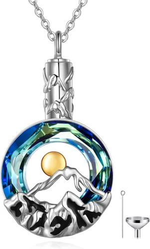 Collar de montaña de plata de ley con colgante de montaña de cristal y colgante de montaña para esquiadores excursionistas campistas escaladores