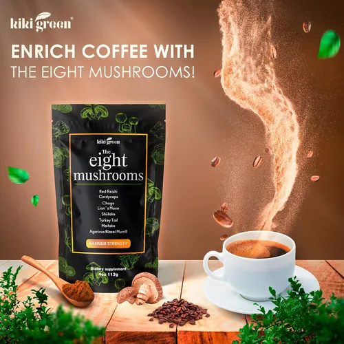 Miniatura 4 de KIKI Green Extracto de polvo de 8 hongos – Complejo adaptogénico de 4 onzas para café y batidos – Melena de León, Chaga, Reishi, Cordyceps, Maitake