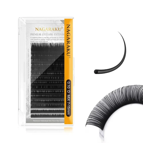 Miniatura 137 de NAGARAKU Extensiones de pestañas, pestañas individuales, 0.05mm, rizo D, 15mm, clásico, negro mate, suave, natural, profesional, 16 filas, 0.05-D