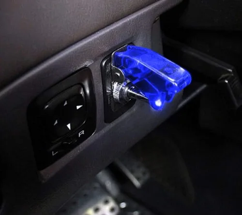 Miniatura 4 de iJDMTOY (2) Interruptor de dos posiciones on/off SPST - con cubierta abatible, estilo avión, 12 V/20 A, iluminación LED., Azul