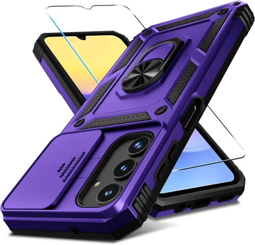 Miniatura 19 de Janmitta Compatible con Galaxy A15 5G Funda con Cubierta Deslizante Integrada para Lente de Cámara + Protector de Pantalla + Soporte de Anillo
