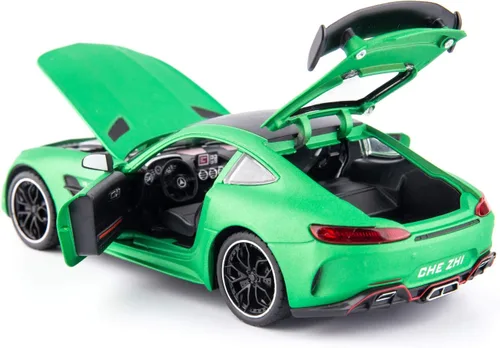 Miniatura 3 de BDTCTK 1/24 AMG GTR - Coche modelo de auto de juguete, aleación de zinc con sonido y luz para regalo de niños y niñas (verde)