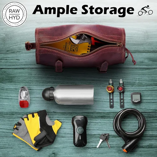Miniatura 5 de RAW HYD Bolsa de manillar de cuero de grano completo para bicicletas y motocicletas – Bolsa de herramientas de bicicleta de estilo vintage