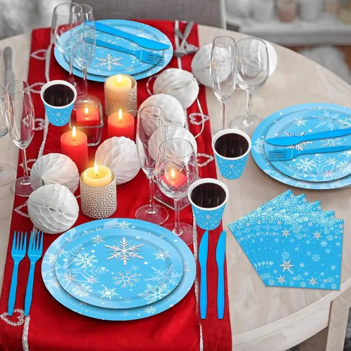 Miniatura 4 de 144 piezas de suministros de fiesta de cumpleaños con copos de nieve, suministros de fiesta de cumpleaños de congelado, decoraciones de fiesta