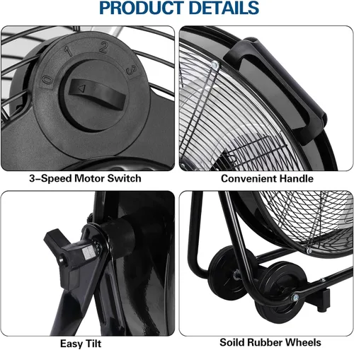 Miniatura 3 de BILT HARD Ventilador de tambor industrial de alta velocidad 8100 CFM de 24 pulgadas, ventilador de taller de metal de inclinación resistente de 3