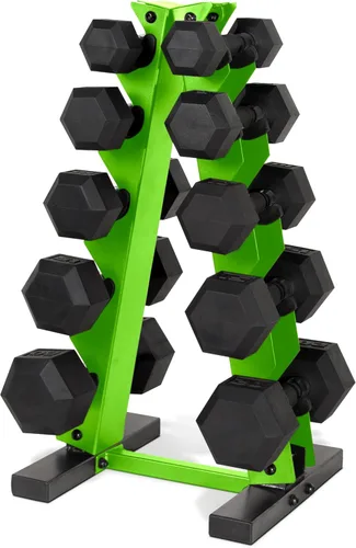 Miniatura 54 de CAP Barbell Juego de mancuernas hexagonales recubiertas de 150 libras con estante vertical Múltiples opciones Estante azul