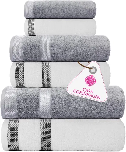 Miniatura 34 de CASA COPENHAGEN Solitaire 6Pcs 100% Egyptian Cotton Large Designer Towels Gift Set- Dusty Blue, 600GSM, 2Bath 2Hand 2Washcloths, Bath Towels for
