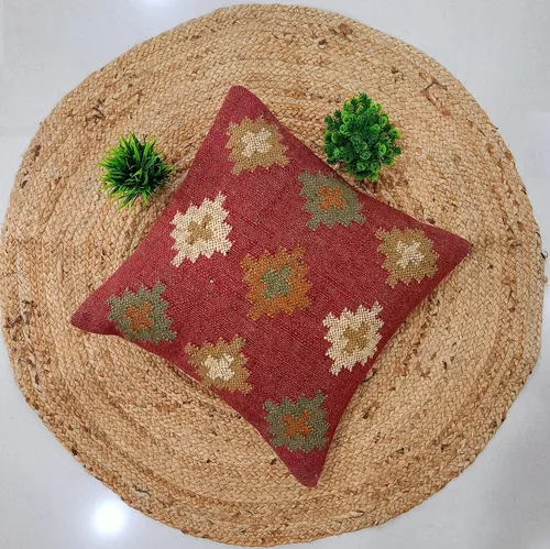Miniatura 5 de Trade Star Funda de almohada 70% yute y 30% lana kilim, auténtica, funda de almohada bohemia hecha a mano, vintage, funda de cojín cuadrada étnica